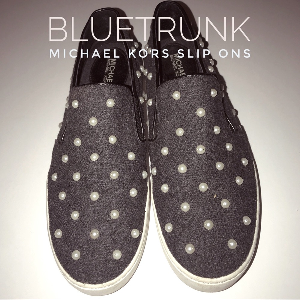 MICHAEL KORS GRAY KEATON SLIP ONS W/ FAUX PEARLS